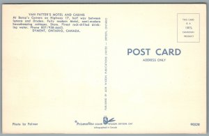 DYMENT ONT CANADA GAS STATION VAN PATTER'S MOTEL VINTAGE POSTCARD
