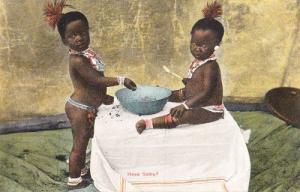 African Children Cereal Porridge Bowl Spoon Africa Food Cereal Antique Postcard