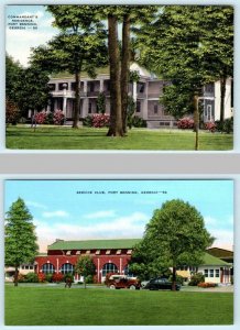 2 Postcards FORT BENNING Georgia GA ~ Commandant's Residence, Service Club 1940s 
