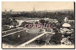 Old Postcard View Paris Tuileries Garden Eiffel Tower