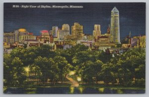 Minneapolis Minnesota~Night View of Skyline~Vintage Postcard 