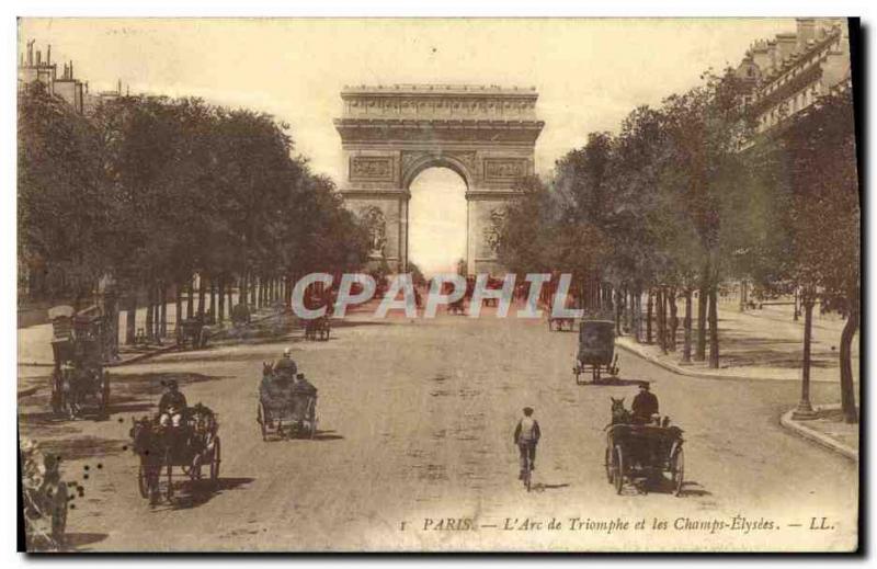 Old Postcard Paris L & # 39Arc de Triomphe and Champs Elysees