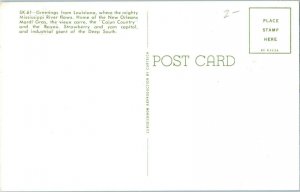 Louisiana State Map w/ Bird Flower Flag Curt Teich Postcard