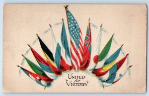 1917 United Of Victory Flags WWI Boston Massachusetts MA Antique Postcard