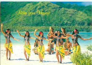 Aloha Hawaii Grass Skirts Lulohl Dancers Girls on Beach  Postcard  # 6833