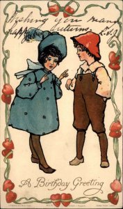 Valentine or Birthday Little Girl & Boy Ernest Nister #319 c1905 Postcard