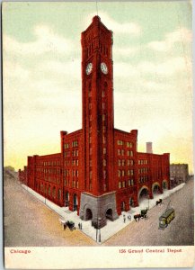  Grand Central Depot Chicago 1890's Postcard Horse & Buggy Trolley Car B1/89