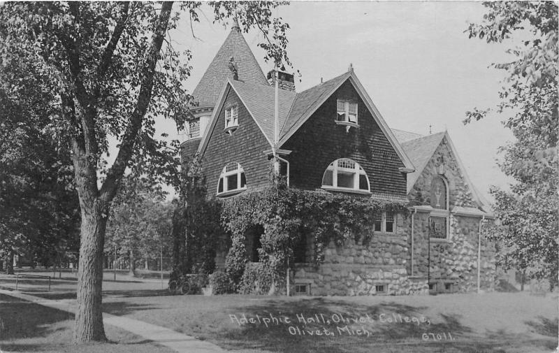 Olivet Michigan~Olivet College~Adelphie Hall~Cobblestone Building~1919 RPPC