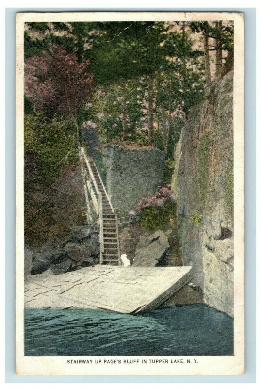 1915-20 Stairway Up Page's Bluff In Tupper Lake NY Postcard P91 