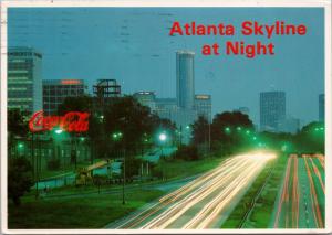 Atlanta Skyline Georgia GA Night Coca Cola Equitable Sheraton c1982 Postcard D38