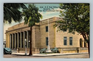 Sarasota FL-Florida, US Post Office, Linen Postcard