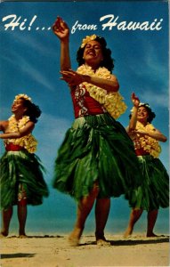 Hi! ...From Hawaii Hula Girls Vintage Postcard Standard View Card 