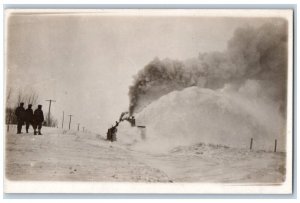 Postcard Locomotive Train Three Men Smoke and Snow Scene 1917 RPPC Photo