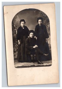 Vintage 1910's RPPC Postcard - Studio Portrait Boy with Two Women European