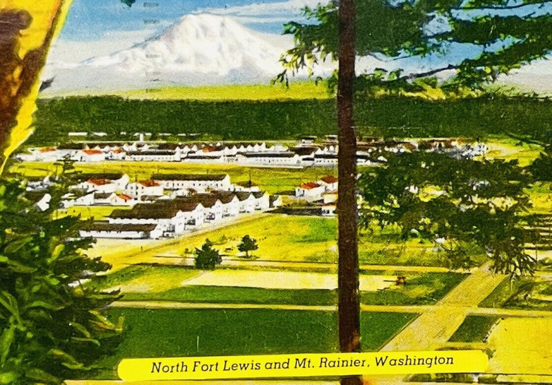 Vintage Postcard Army Fort Lewis Mt. Rainier Washington 1950s