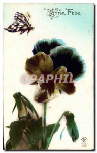 Old Postcard Bonne Fete Flower Butterfly