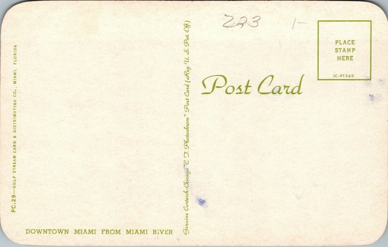 Vtg 1950s Downtown Miami from Miami River Florida FL Postcard