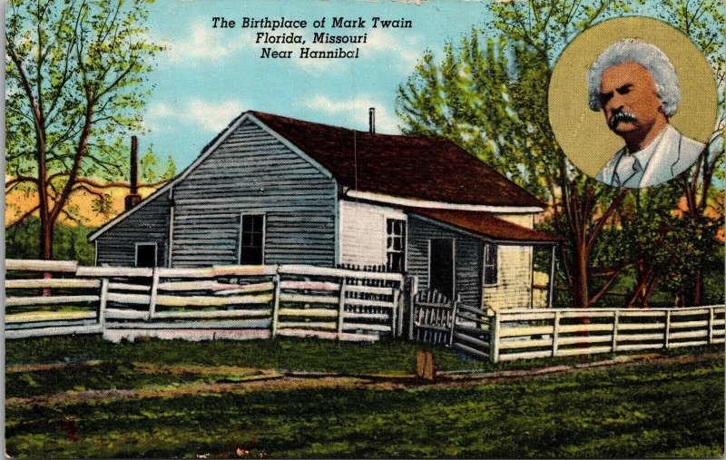 The Birthplace of Mark Twain Florida MO near Hannibal Postcard PC119
