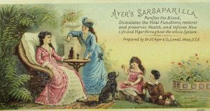 Ayer's Sarsaparilla Cure-All Quack Medicine Ladies Children Cute Dog Outdoor P92