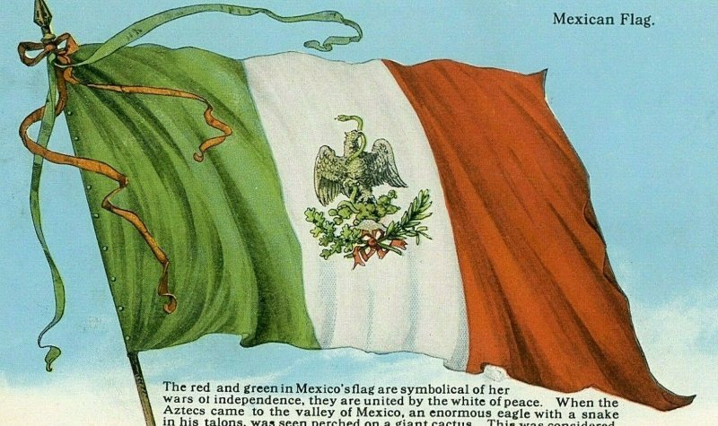 Postcard Early View of Mexican Flag, Red, Green and Eagle.      Q6