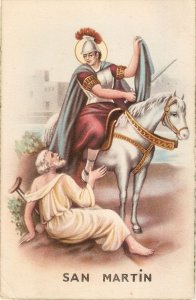 San Martin in his horse, helping the beggar Olod vintage Spanish religious PC