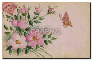 Old Postcard Fancy (drawing hand) Flowers Butterfly