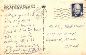 Hello Maine Cabin Man Boy State Capitol Rushing Waves Mountains Postcard Note PM 