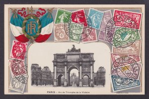 FRANCE, Postcard, Paris, Embossed Stamps, Arc de Triomphe