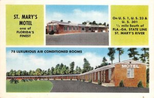 ST. MARY'S MOTEL Hilliard, Florida US 1, 23 & 301 Roadside Postcard ca 1950s