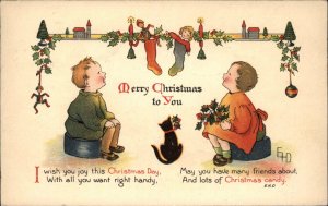 Ernest Nister Ethel DeWees Children Admire Stockings Christmas c1910 Postcard