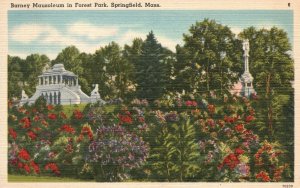 Vintage Postcard 1930's Barney Mausoleum In Forest Park Springfield Mass. MA