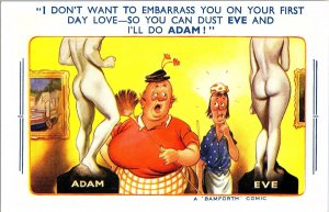 Vintage Bamforth Comic Postcard No. 1740 – ‘Dust Eve and I’ll Do Adam’ – Risqué