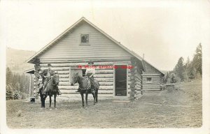 NM, Cowles, New Mexico, RPPC, Forest Ranger On Horse, Log Cabin, Photo 