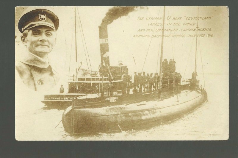 Baltimore MARYLAND RP 1916 U-BOAT TOUR Deutschland Captain Koenig WW1 SUBMARINE