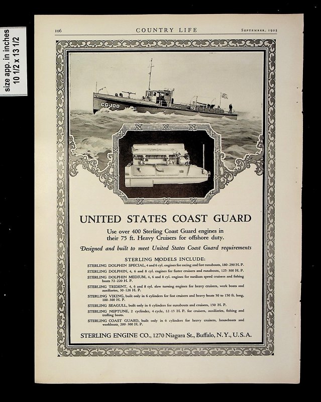 1925 United States Coast Guard Sterling Engine Cruisers Vintage Print ad 015117