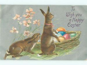 Pre-Linen Easter CUTE BUNNY RABBIT WITH EGG BASKET AB3563