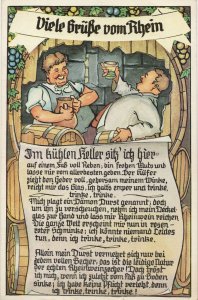 German Rhine Antique Beer Lager Drinking Jug Poem Postcard