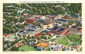 Linen Postcard Air View Main Business Section Lenoir NC Caldwell County Unposted