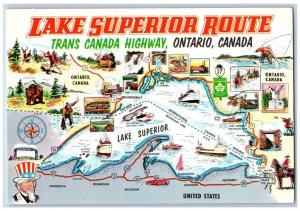 Trans Canada Highway Ontario Canada Postcard Lake Superior Route Map View c1950s