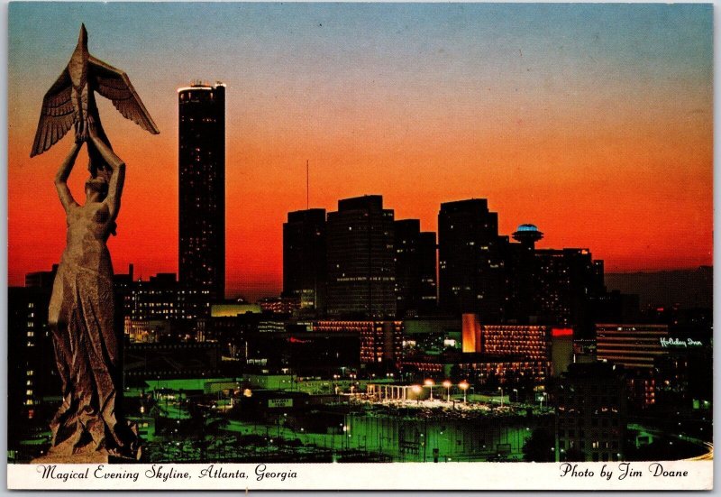 Magical Evening Skyline Atlanta Georgia GA Phoenix High Bronze Statue Postcard