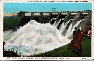 Panama Gatun Spillway Showing 4 Sluice Gates Discharging Panama Canal 09.94