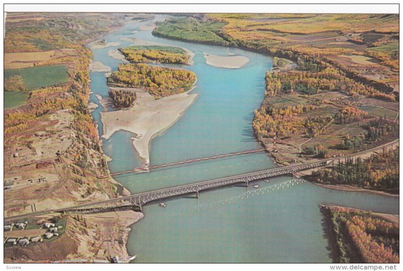 TAYLOR FLATS, British Columbia, Canada, 1940-1960's; Peace River Bridge And P...