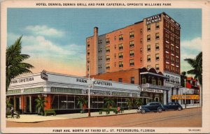 Hotel Dennis Grill & Park Cafeteria St. Petersburg FL Postcard PC449