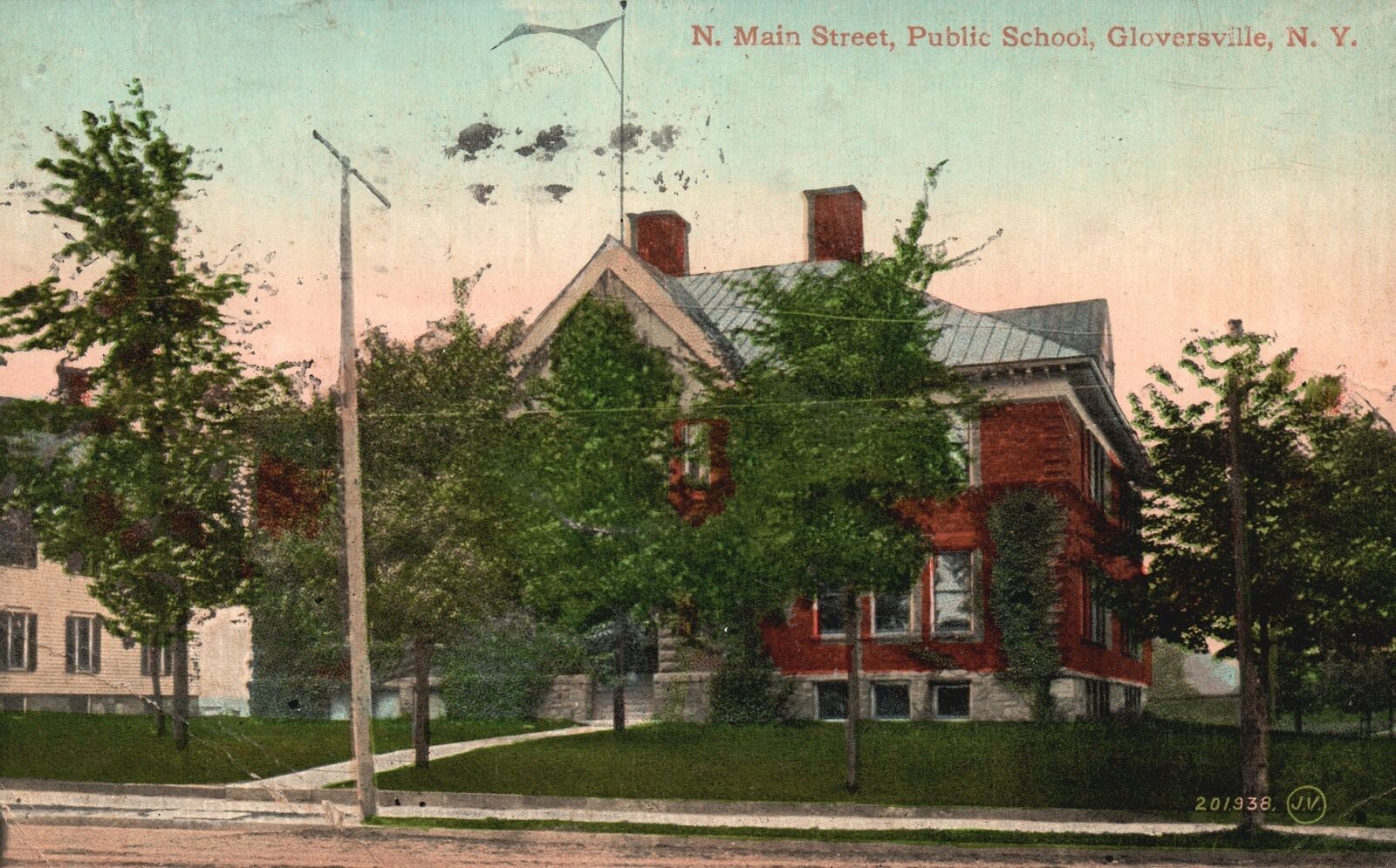1910's Main Street Public School Building Gloversville New York Vintage