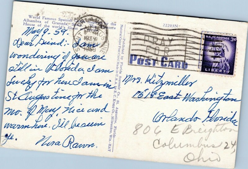 postcard St. Augustine Florida - Villa Zorayda Spanish Castle