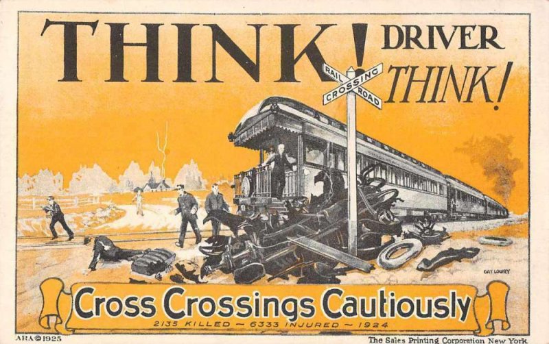 Railroad Crossing Automobile Accident Ad Public Service  Postcard AA1915