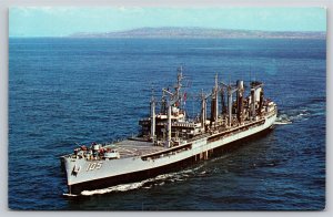 Military~Air View USS Mispillion Fleet Oil Tanker~Vintage Postcard