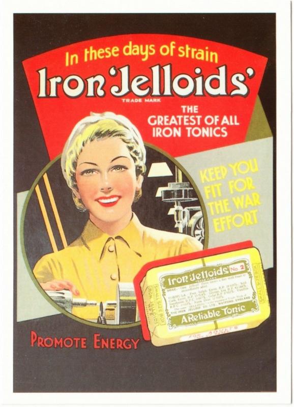 Woman Factory Worker Iron Jelloids Ad British WWII Home Front Repro Postcard