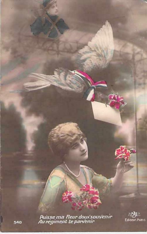 WWI French Patriotic Sweet Flower Color Tinted Vintage Postcard Used