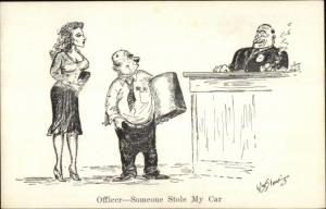 Comic - Police Officer Distracted by Large Breasted Woman Wm. Standing PC